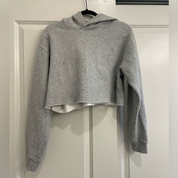 Aritzia Tops - Aritzia TNA Light Grey Fleece Cropped Hoodie